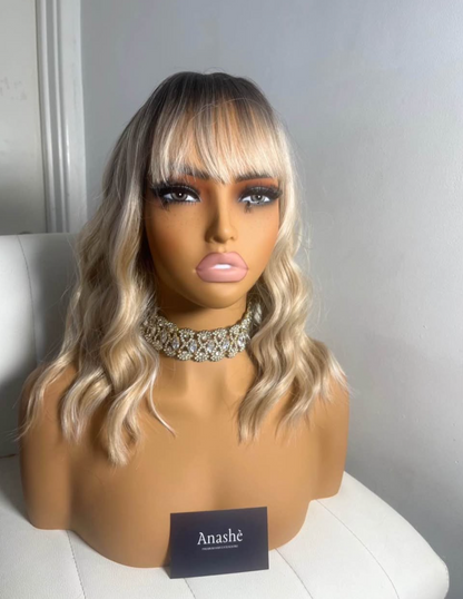 Lily – 14-Inch Ombré Blonde Wig with Bangs